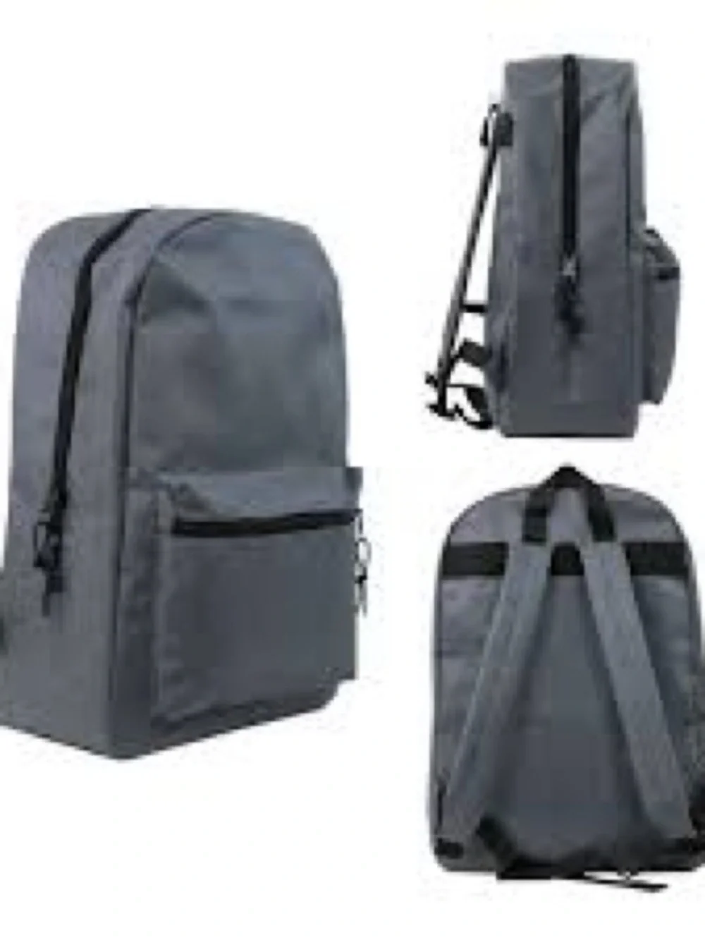 New Kids Gray Everyday Backpack 15” Classic Zip Book Bag with Front Zip Pocket